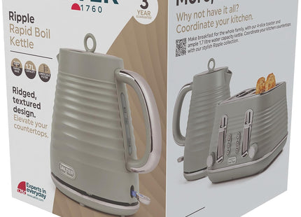 Salter Ripple Rapid Boil Kettle – 1.7L Electric 3kW Kettle, Taupe Textured Design