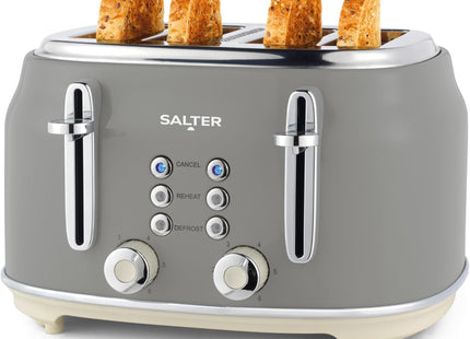 Salter Retro 4 Slice Toaster – Grey 1630W with Wide Slots & 6 Browning Levels - Used
