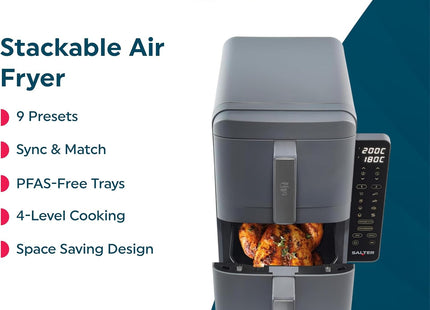 Salter VertiLayer Stackable Air Fryer – 9L Dual Drawer, 4-Layer Cooking, 2400W