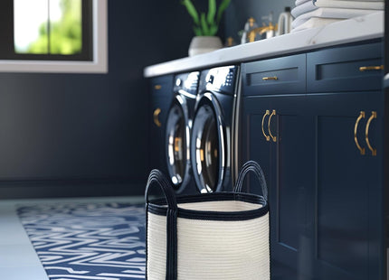 La Jolíe Muse 40L Woven Storage Basket – Round Laundry Basket with Handles Pearl Blue