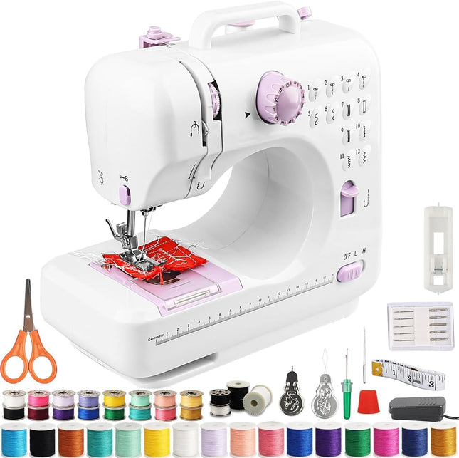 Astrowinter Mini Sewing Machine 12 Stitch Patterns & Extension Table – White