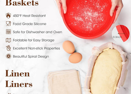 DOQAUS Banneton Bread Proofing Basket Set – 10-Piece Silicone Sourdough Kit