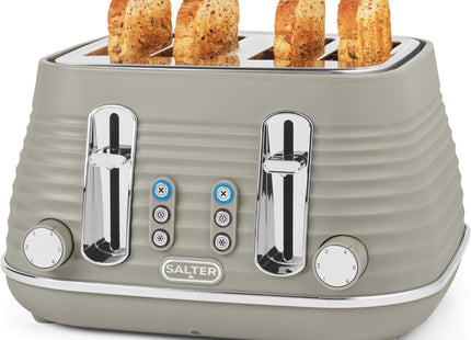 Salter Ripple 4 Slice Toaster – Taupe, Wide Slots, 1630W - Beige