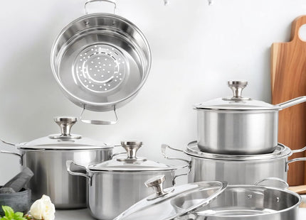 Stainless Steel Cookware Set – Pots & Pans with Lids, Oven Safe, Stay-Cool Handles