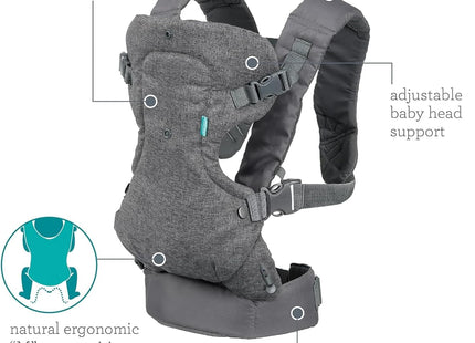 Infantino Flip Advanced 4-in-1 Baby Carrier Grey – Front & Back Carrier with Bib