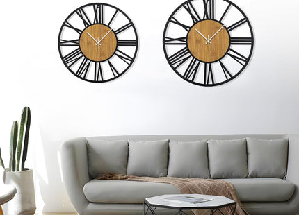HAITANG 20-Inch Large Silent Wall Clock – 50cm Roman Numeral Retro Wood & Metal Design
