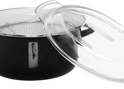 Premier Housewares 5L Deep Fryer with Pyrex Lid – Enamel Steel, Black