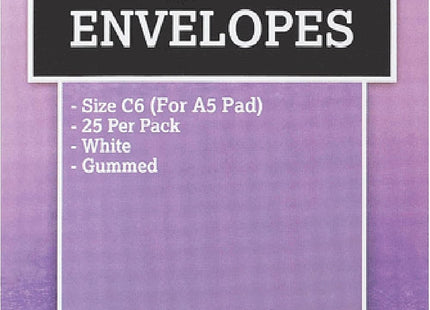 Silvine White C6 Envelopes – Gummed Closure (Pack of 25)