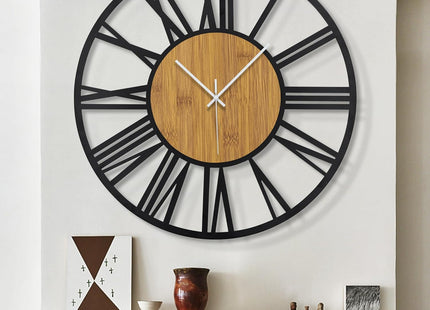 HAITANG 20-Inch Large Silent Wall Clock – 50cm Roman Numeral Retro Wood & Metal Design