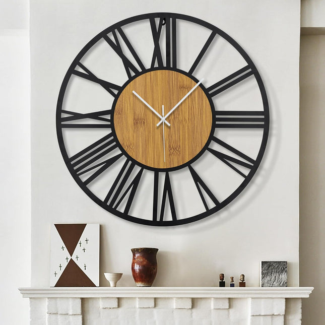 HAITANG 20-Inch Large Silent Wall Clock – 50cm Roman Numeral Retro Wood & Metal Design