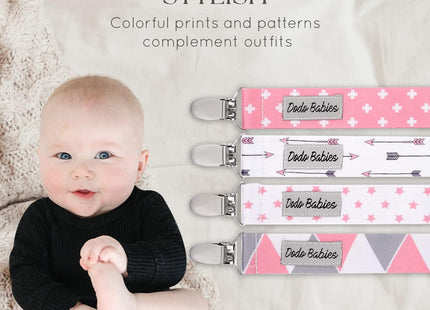 Dodo Babies Pacifier Clip & Teether Toy Set – 4 Pacifier Clips
