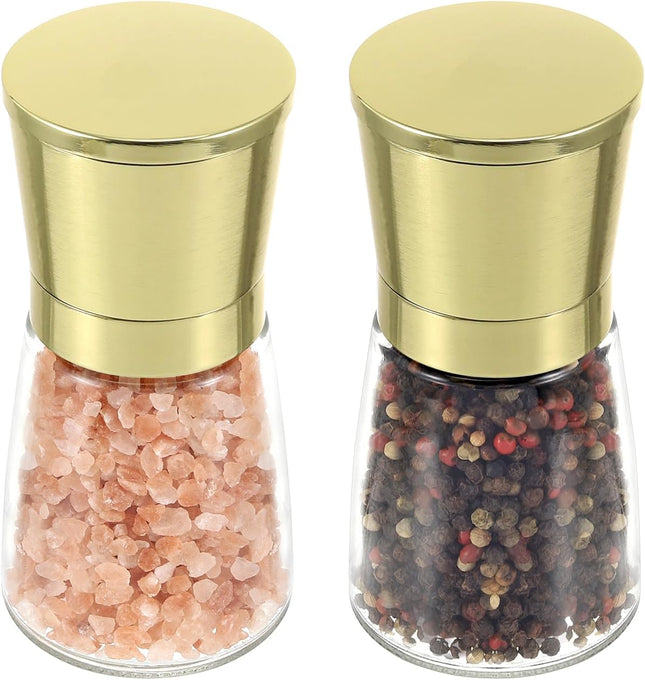 Vzaahu Salt and Pepper Grinder Set – Gold Stainless Steel, Adjustable Ceramic Core, 2pcs