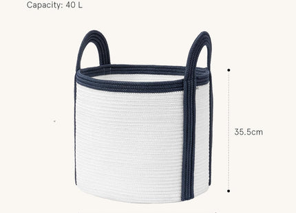 La Jolíe Muse 40L Woven Storage Basket – Round Laundry Basket with Handles Pearl Blue