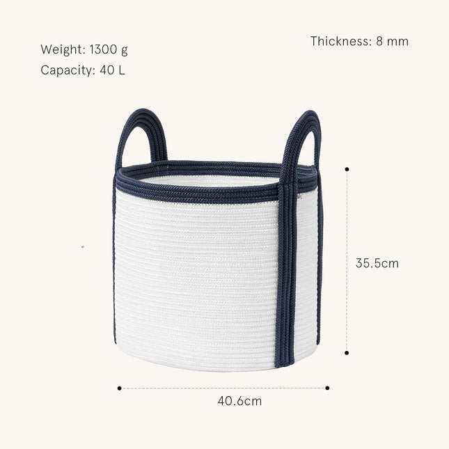 La Jolíe Muse 40L Woven Storage Basket – Round Laundry Basket with Handles Pearl Blue