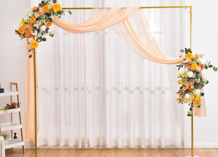 VINCIGANT Gold Square Wedding Arch Stand 6.6ft – Metal Backdrop Frame with Water Bags