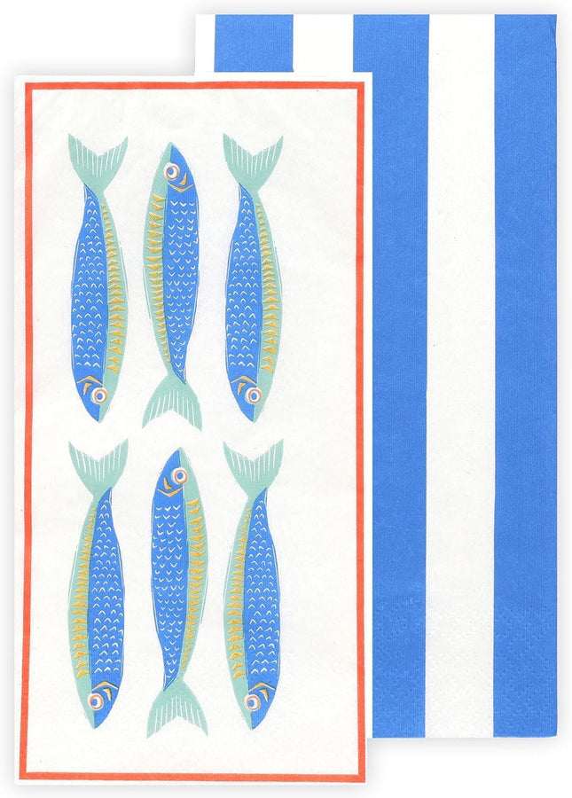 Talking Tables Fish Long Lunch Paper Napkins 40cm – 16 Pack, 3-Ply FSC Recycled Paper