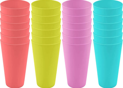 BELLE VOUS 24 Pack Reusable Plastic Cups – 600ml Colourful Party Tumblers