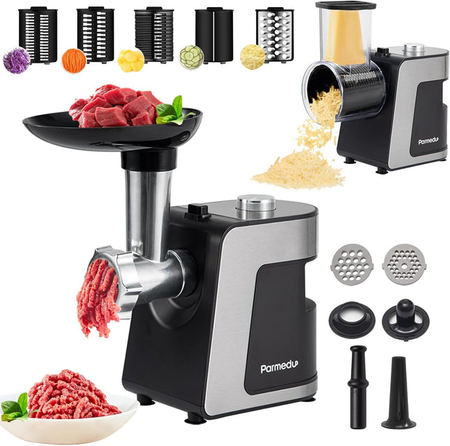 Parmedu Electric Cheese Grater & Meat Grinder – 12 Attachments