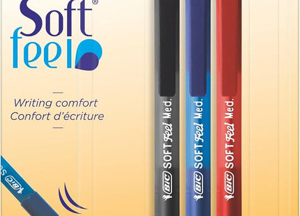 BIC Soft Feel Ballpoint Pens – Medium 1.0mm, Black/Blue/Red, Pack of 3