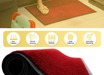 BLADO Heavy Duty Dirt Trapper Door Mat 60 x 120cm, Washable Floor Mat - Red