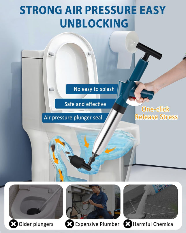 YUCHENGTECH High Pressure Toilet Unblocker Plunger Kit with 4 Heads