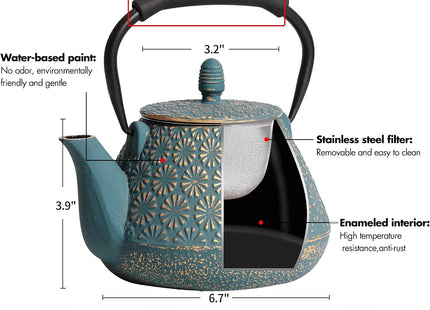 GUANGHEIRON 950ml Cast Iron Teapot with Infuser – Blue Sakura
