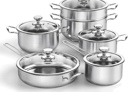 Stainless Steel Cookware Set – Pots & Pans with Lids, Oven Safe, Stay-Cool Handles