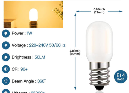Hcnew E14 T22 LED Bulbs 1W Warm White 2700K Non-Dimmable – 2 Pack