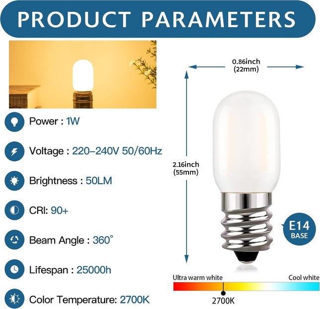 Hcnew E14 T22 LED Bulbs 1W Warm White 2700K Non-Dimmable – 2 Pack