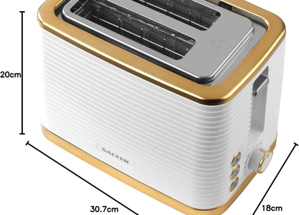 Salter Palermo 2 Slice Toaster 930W – Wide Slots, 7 Browning Levels, White & Gold