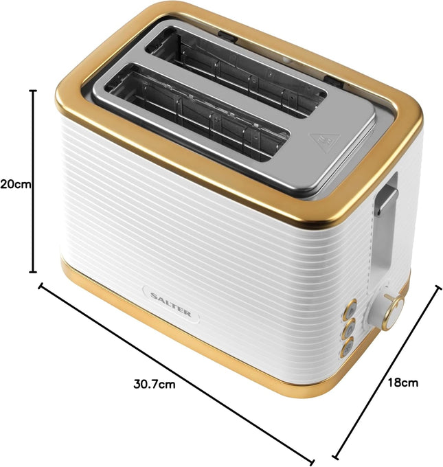 Salter Palermo 2 Slice Toaster 930W – Wide Slots, 7 Browning Levels, White & Gold