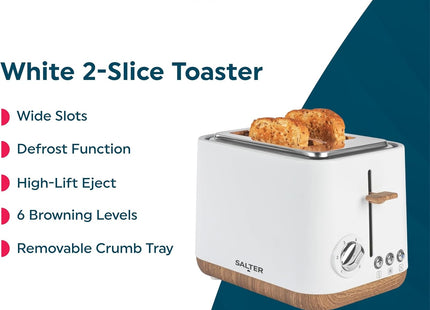 Salter Toronto 2-Slice Toaster – Wide Slot, 6 Browning Levels, White
