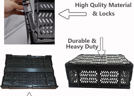 KINGSUSLAY 20L Foldable Plastic Storage Crates Black – 4 Pack