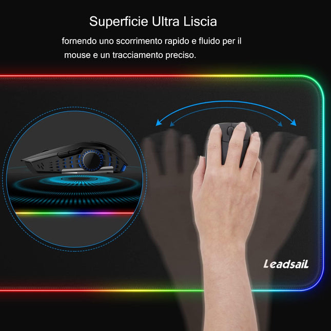 LeadsaiL RGB Gaming Mouse Mat XXL LED Extended Mouse Pad 80 x 30cm