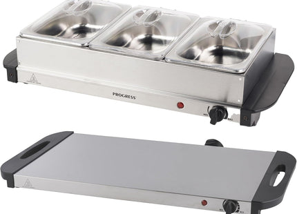 Progress 3 Pan Electric Buffet Server & Food Warmer Tray 4.5L – Silver