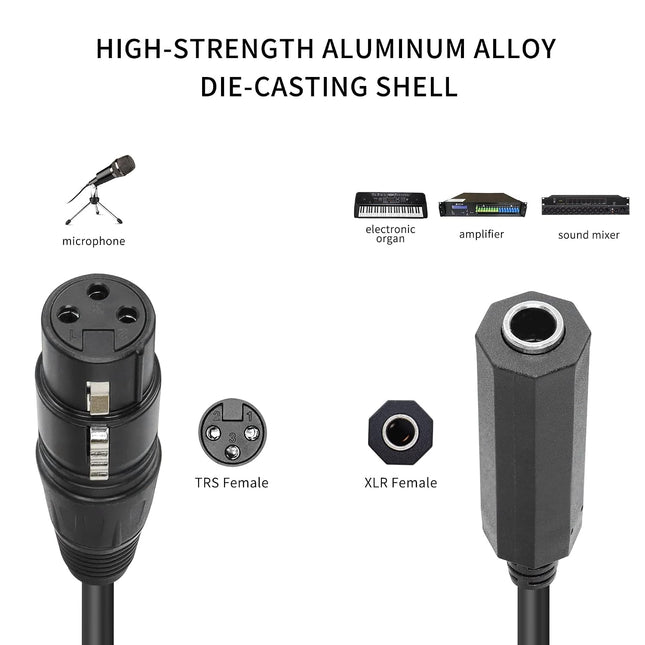 QIANRENON XLR Female to 6.35mm TRS Female Balanced Audio Cable 36cm