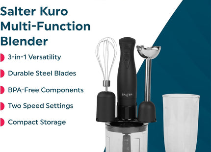 Salter Kuro 3 In 1 Hand Blender Set 350W EK2827BMBLK – Blend, Chop & Whisk