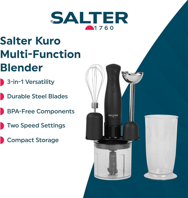 Salter Kuro 3 In 1 Hand Blender Set 350W EK2827BMBLK – Blend, Chop & Whisk