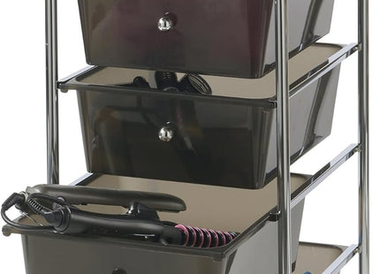 VonHaus 4 Drawer Storage Trolley – Black Wheeled Organiser with Chrome Frame