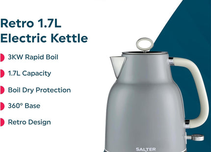 Salter Retro 1.7L Kettle – Grey, 3KW Rapid Boil, Vintage Design