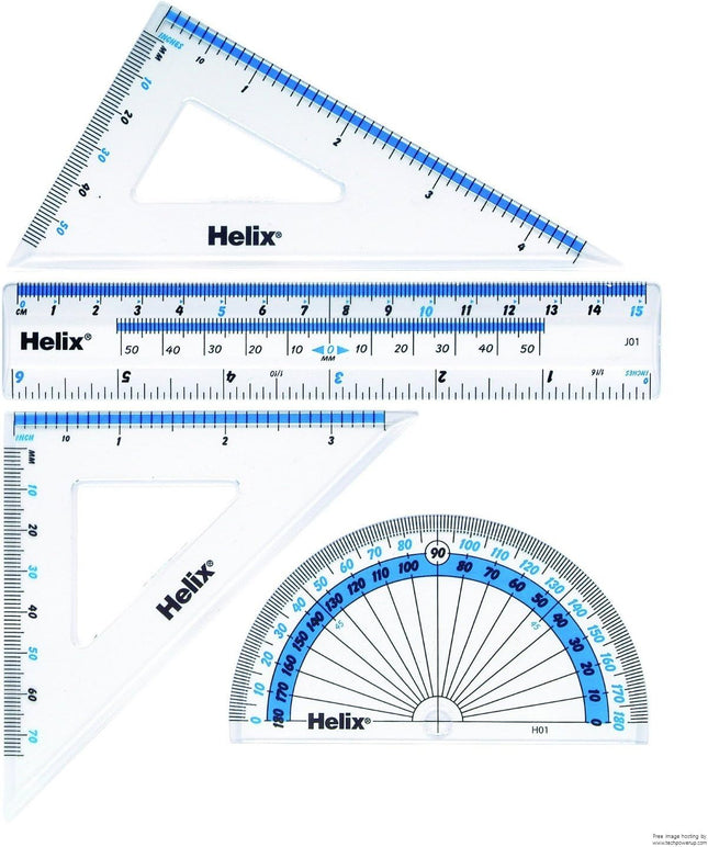 Helix 15cm Four Piece Geometry Set – Ruler, Set Squares & Protractor