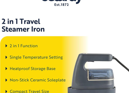 Beldray 2 In 1 Travel Iron & Garment Steamer 1200W – Ceramic Soleplate Grey