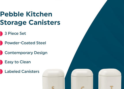 Salter Pebble 3 Piece Canister Set – Tea Coffee Sugar Storage, Stone