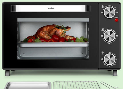 VonShef Mini Oven & Grill 30L – 1600W Tabletop Electric Cooker with Timer