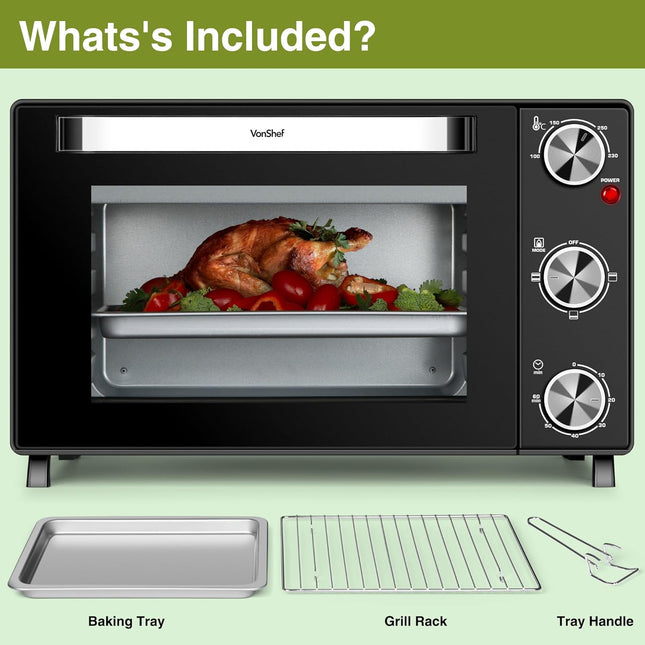 VonShef Mini Oven & Grill 30L – 1600W Tabletop Electric Cooker with Timer