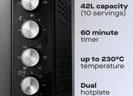 Daewoo 42L Mini Countertop Electric Cooker Oven & Grill with Hot Plates