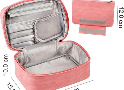 EXERZ Pink PU Makeup Travel Case with Detachable Pouch & Brush Compartments