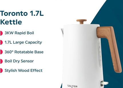 Salter Toronto 1.7L Kettle – 3000W Rapid Boil with Wood Effect Design