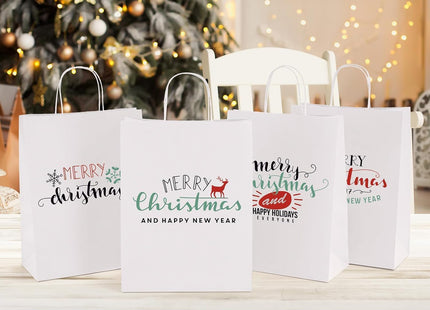 Switory White Kraft Paper Gift Bags with Handles 8 x 4.75 x 10.5" – 100 Pack