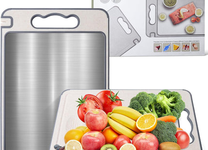 Double Sided 304 Stainless Steel Chopping Board with Wheat Straw PP Non-Slip